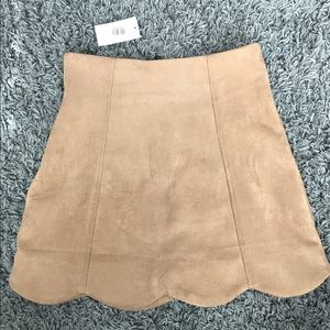HYFVE Skirts - Scalloped Suede Camel Skirt -Dry Goods HYFVE Skirts - Scalloped Suede Camel Skirt -Dry Goods